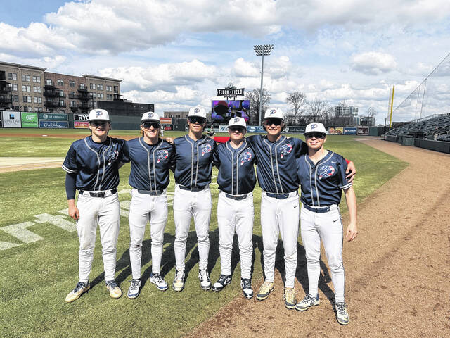 131368122_web1_Powdersville-six-seniors
Pictured are the six seniors on the Powdersville baseball team who played on Saturday in Greenville at Fluor Field. The Patriots ended up losing 8-3 to River Bluff. From (L to R) are: Logan Goss, Chance Kennedy, Landon Fowler, Blane Jordan, Landon Childress and Gavin Psychas. (Courtesy photo).