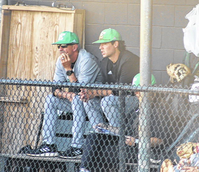 Easley baseball coach Gill Payne watches the action last year with assistant coach James Spitzmiller.
                                 Photo Courtesy of Alicia Tolbert