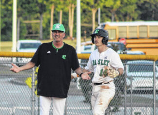 
			
				                                Easley High School baseball coach Gill Payne disputes a call from third-base last season with Aaron Tolbert standing on the bag.
                                 Photo Courtesy of Alicia Tolbert

			
		