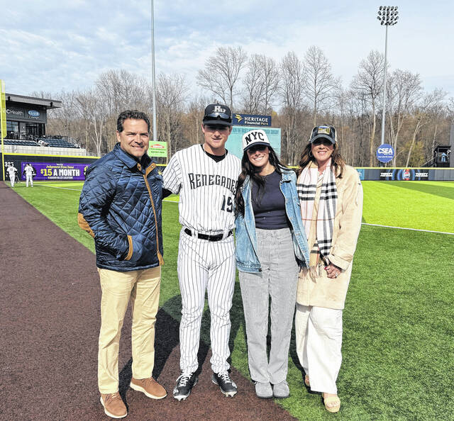 Pictured is Powdersville High School grad Camden Troyer with his parents (Herb and Keesha at the bookends) and his wife (Madden). Camden is the first Powdersville High School grad to be drafted and play in the Major Leagues.
                                 Photo Submitted