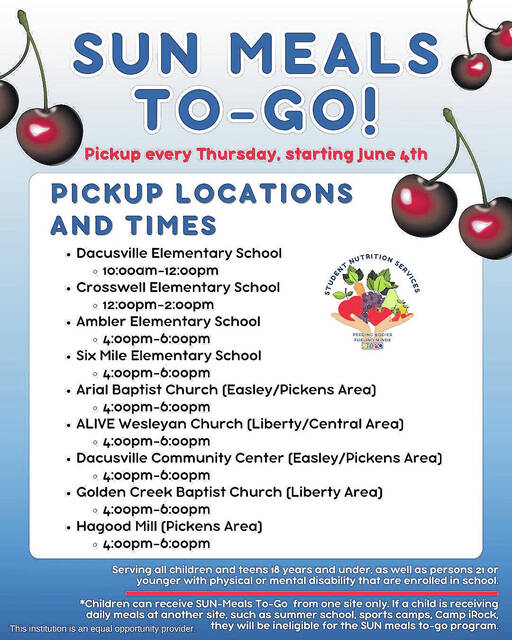 Free meals for Pickens Co. kids this summer