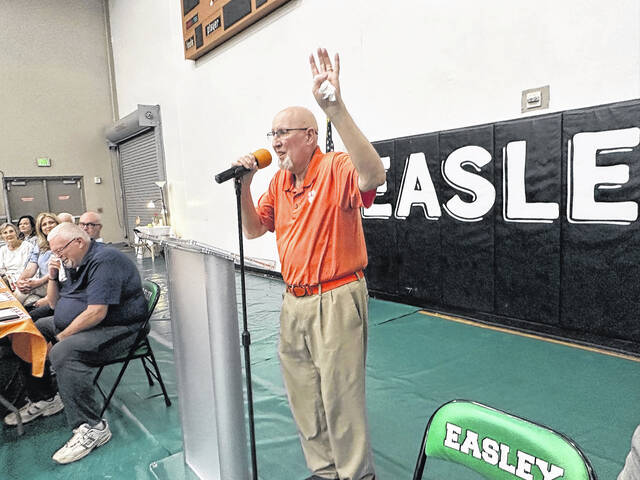 Pictured is Gregg Powell speaking at the banquet for the 2026 Hall of Fame Induction Ceremony on Friday night. Powell also served on the committee for this big event.
                                 Jeff Holt / The Easley Progress