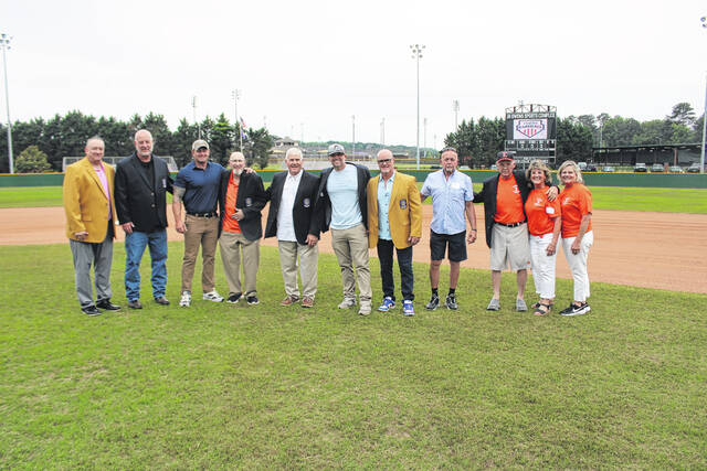 Pictured is everyone who took part in the pregame ceremony on Friday night at Gregg Powell Field. 
                                 Jeff Holt / The Easley Progress